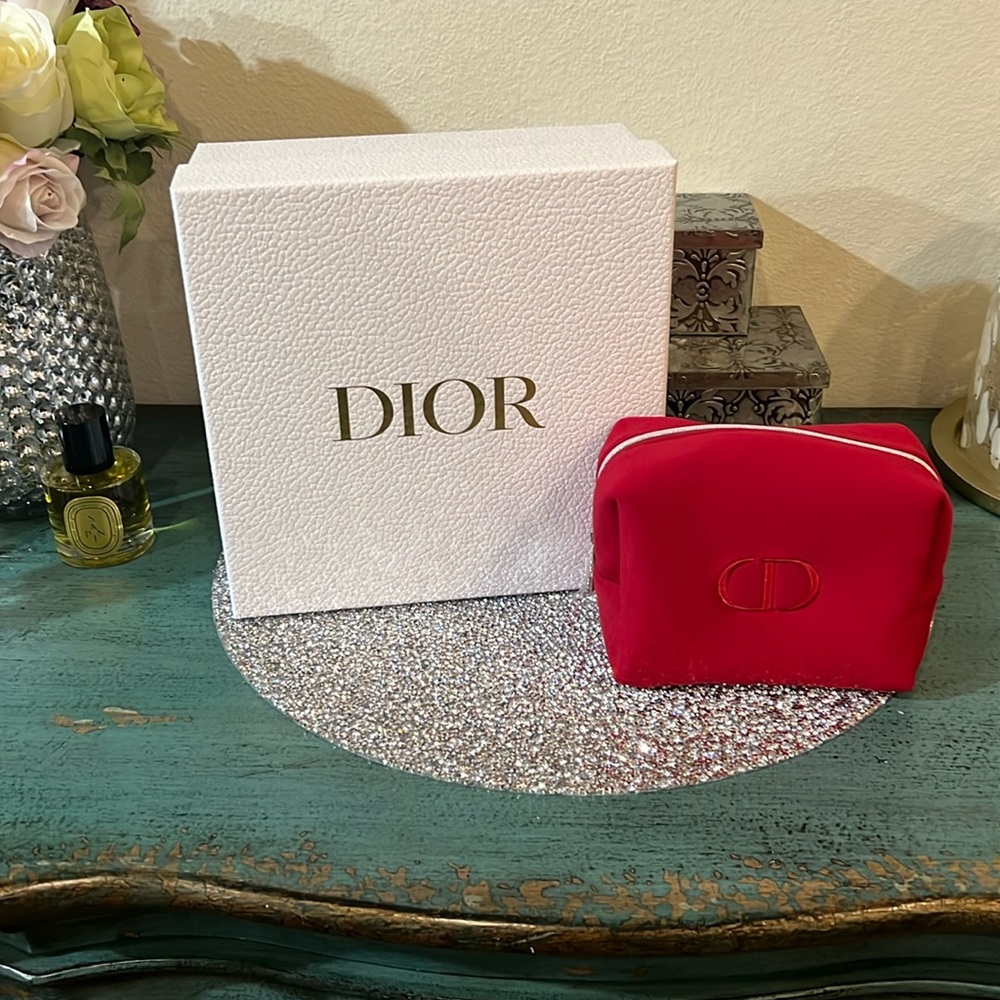 Dior Cosmetic Bag in Red (New) and Dior Box